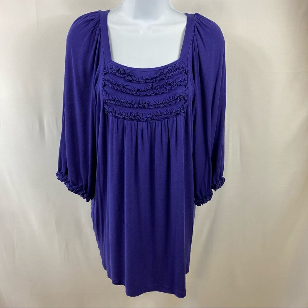 DEEP PURPLE KAREN KANE TOP WITH RUFFLE AOUND THE NECK